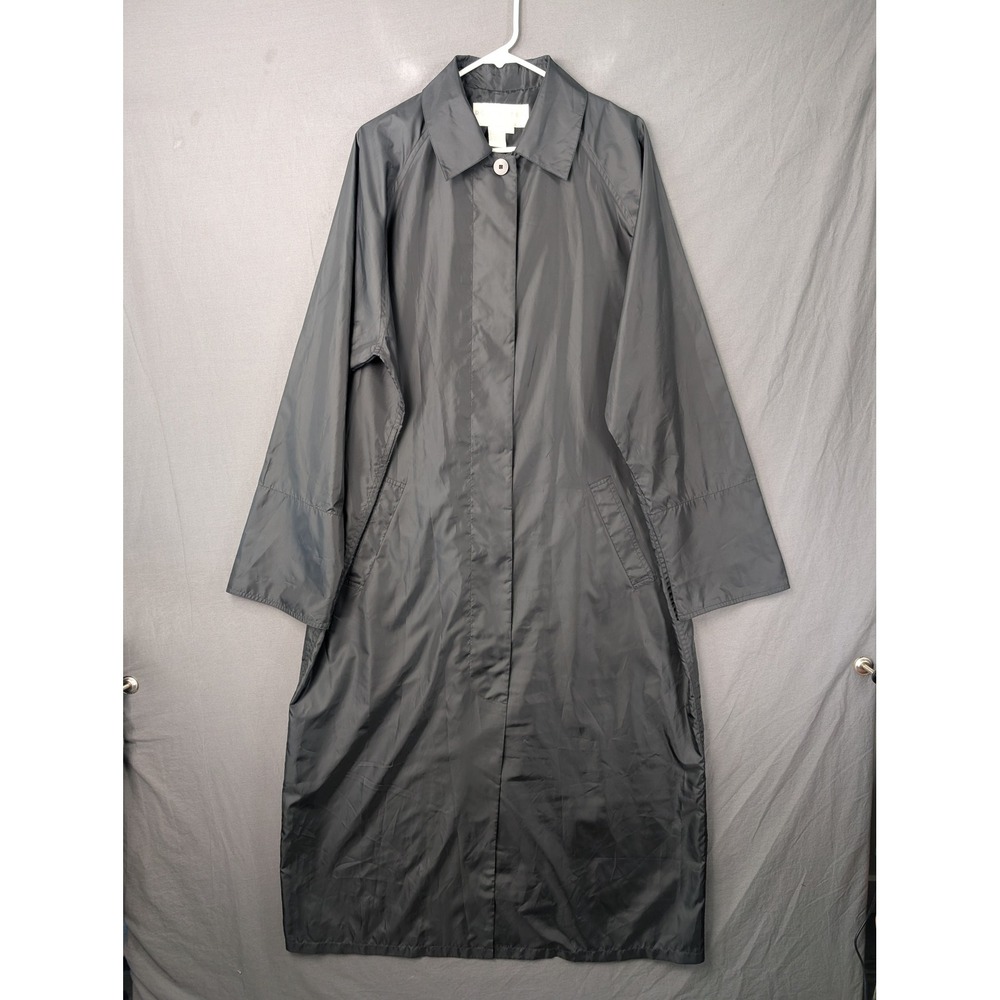 Doncaster Womens Long Rain Coat Black Solid Button Front Trench Lightweight L